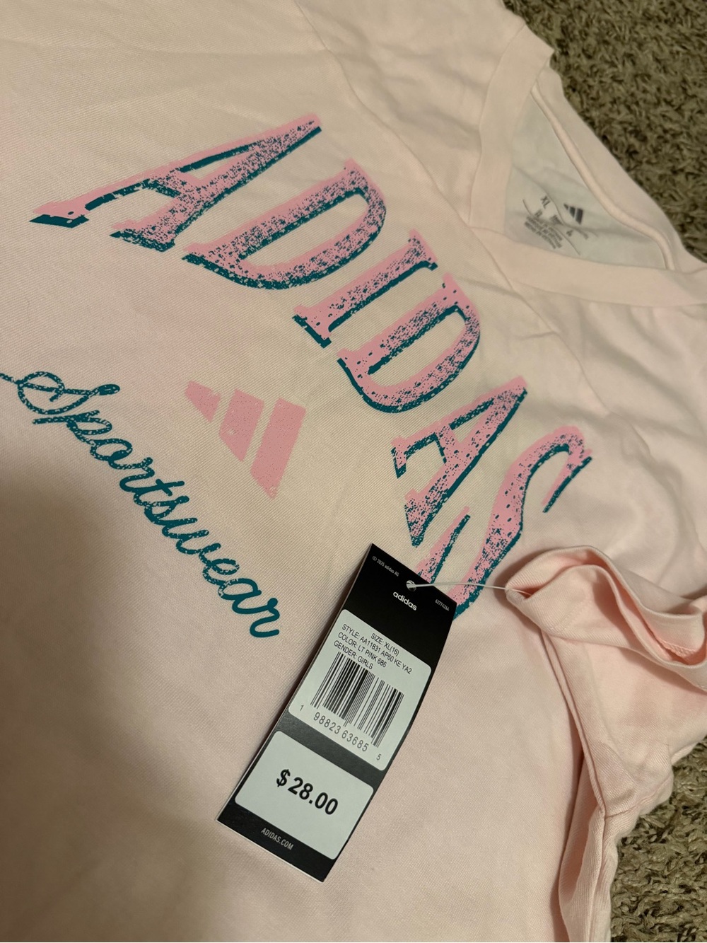 adidas Pink Tee with Teal and Light Pink Logo